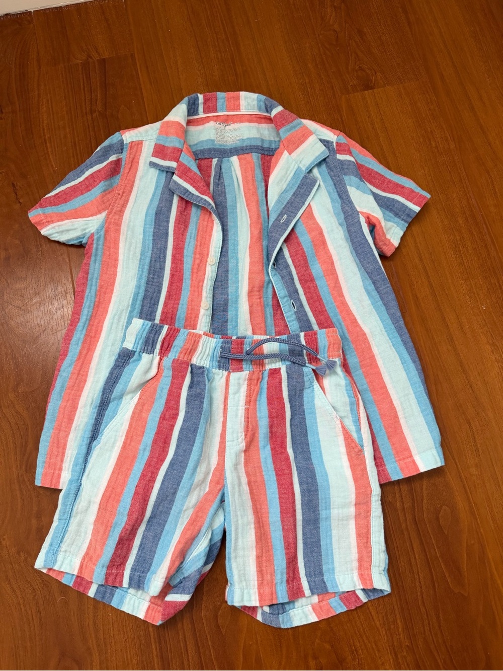 Cat & Jack Coral, Light Blue & Navy Striped Two-Piece Set